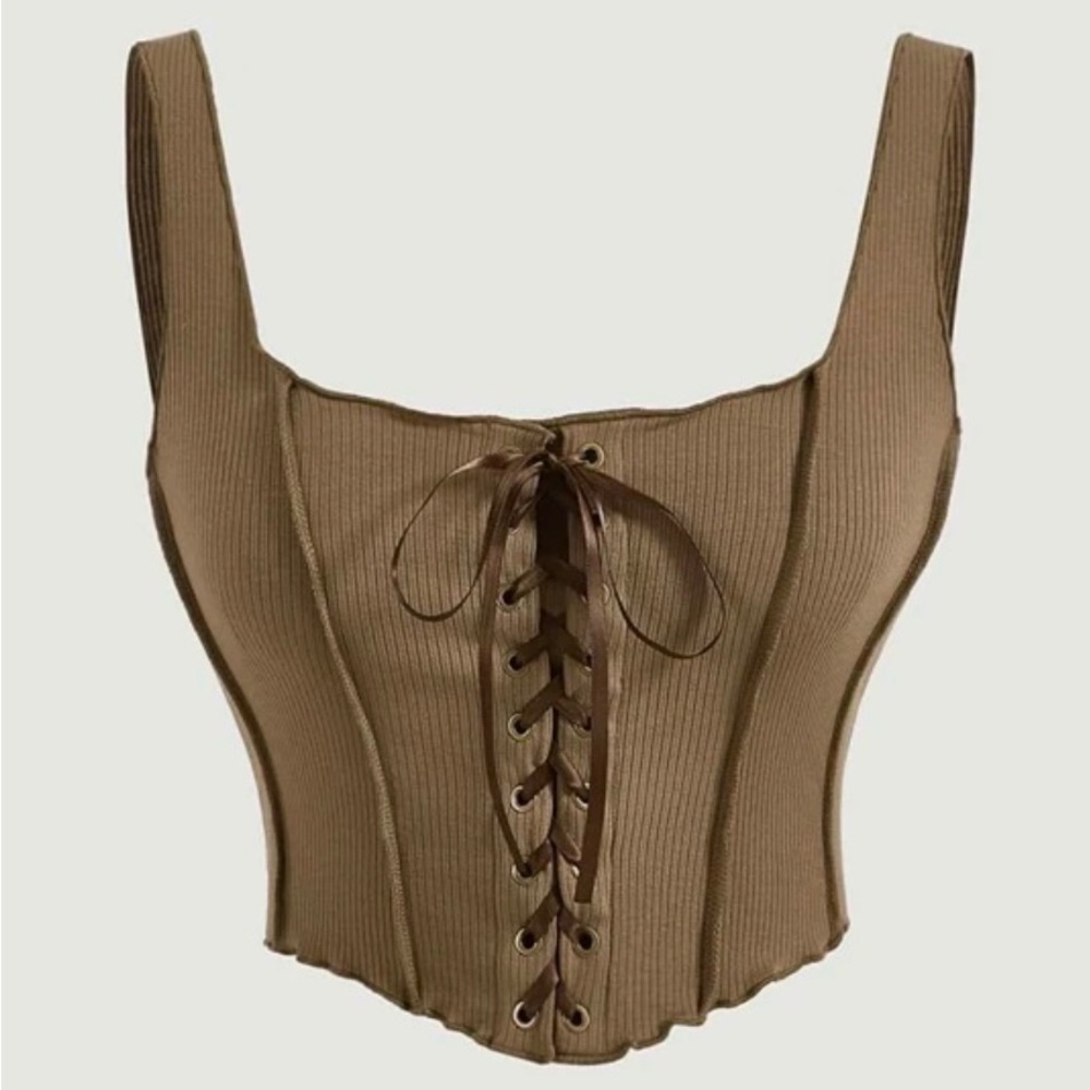 SHEIN Brown Lace-Up Ribbed Women's Top XS